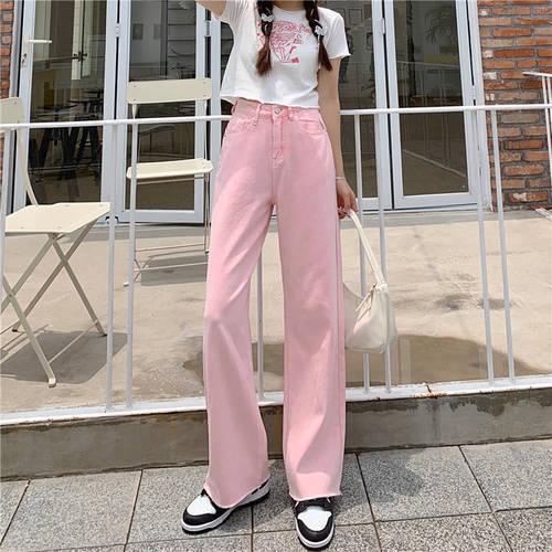 Pink Peach Embroidery Jeans Women Summer Baggy Denim Pants High Waist Thin Wide Leg Pants Loose Casual Straight Pants Mom Jeans