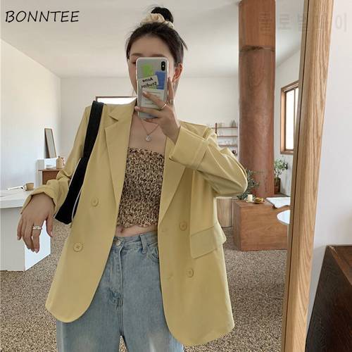 Blazers Women Tender Solid All-match Simple Loose Fashion Casual Notched Korean Style Vintage Ulzzang Chic Cozy Elegant New Ins