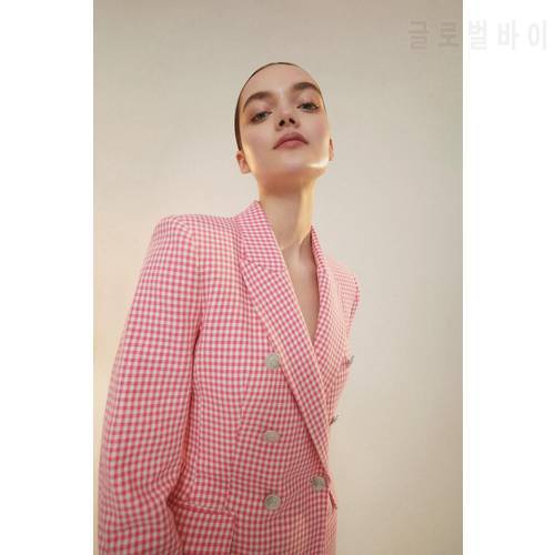 2021RA European and American women&39s spring new houndstooth slim casual straight lapel suit jacket