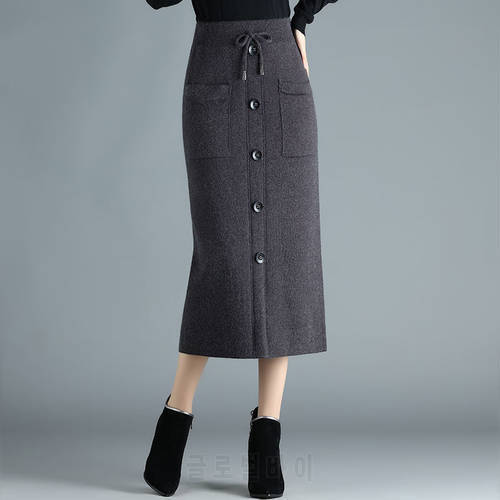 2022 Autumn Winter Women Knit Skirt Female Slim High Waist Vintage Thick Sweater Skirts Ladies Warm Knitted Straight Skirt H644