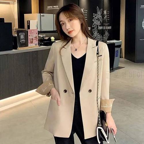 2023 Fashion Spring Autumn Womens Long Blazer Double Breasted Suit Jacket Loose Wild Casual Coat Solid Color Formal Blazer Suits