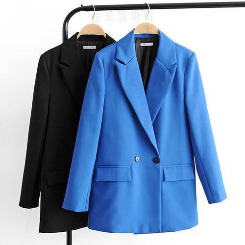 Fashion Women Chic Office Double Breasted Blazer Lady Coat Notched Collar Long Sleeve Ladies Elegant Outerwear Blazer