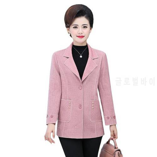 2021 New Middle-aged Fashion Women lattice Blazers Coat Vintage Long Sleeve Pockets Thin Casual Blazer Female Outerwear Tops