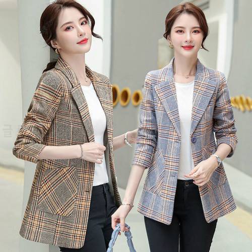 2021 NEW Fashion Korean Retro Plaid Blazers Women Single Breasted Female Outerwear Work Office Lady Casual Blazer Coat