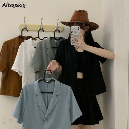 Cropped Blazers Women Casual Short Sleeve Summer Single Breasted Office Lady Summer All-match Elegant Korean Style Simple Chic