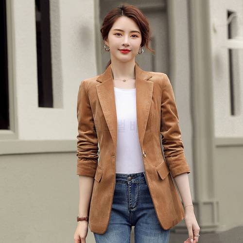 Spring and autumn new women&39s long-sleeved casual small suit formal wear jacket fashion slim slimming solid color corduroy jacke
