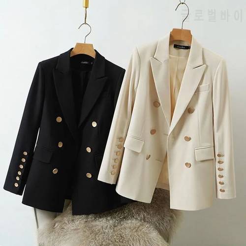 Women&39s Jacket Autumn Solid Color White Black Blazer Double Breasted Office Top Suit for Women Loose Oversize Coat Female Blazer