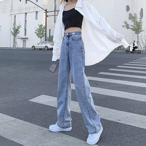 CGC 2021 Vintage High Waist Jeans Woman Straight Wide Leg Denim Pants Casual Loose Harajuku Jeans Female Washed Denim Trousers
