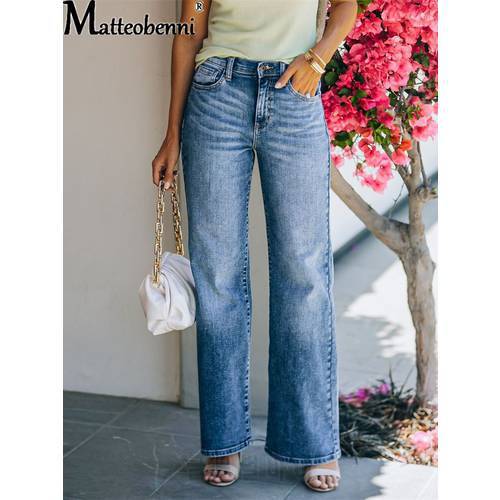2021 New Fashion Sexy High Waist Straight Jeans Women Autumn Blue Casual Loose Wide Leg Jeans Trousers Striped Palazzo Pants