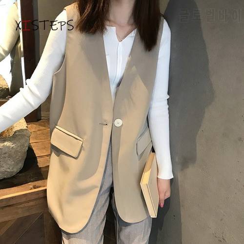 Single Button Office Lady Suit Blazer Vest Grey Black Khaki Female Waistcoat 2021 Outwear Tops V-neck Thin Women Coat Vest Femme