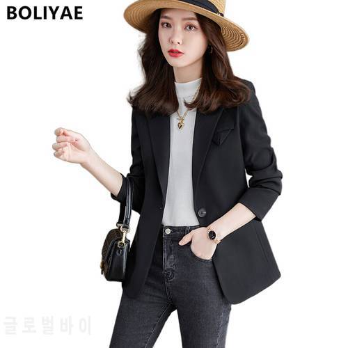Boliyae 2021 Spring and Autumn New Black Long Sleeve Blazer Women&39s Fashion Slim Jackets Female Casual Office Coat Suit Tops
