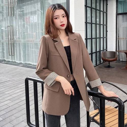 Small Blazer Coat 2023 Spring Autumn Korean Vintage Casual Tops Ladies Single Button Blazer Suits Woman Slim Notched Jacket Coat