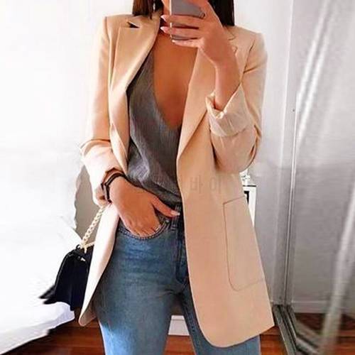 New Solid Women&39s Blazer Jacket Single Button Formal Khaki Work Office Lady Blazers 2021 Autumn Winter Female Pocket Coat