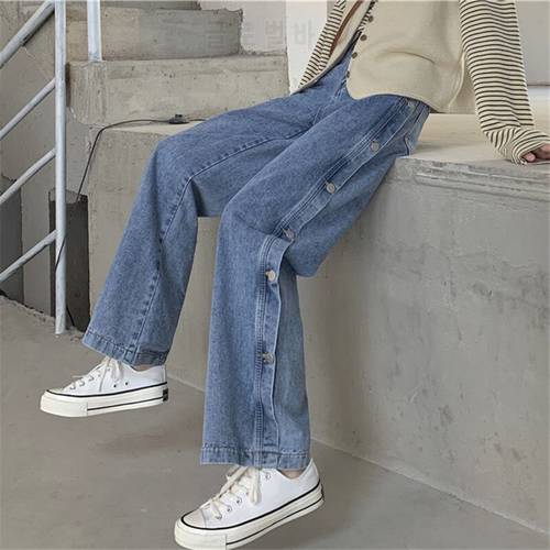 Pant Jeans Women Spring and Summer New Solid Color High Waist Loose Buttons High Street Fashion Commuter Straight Denim Trousers