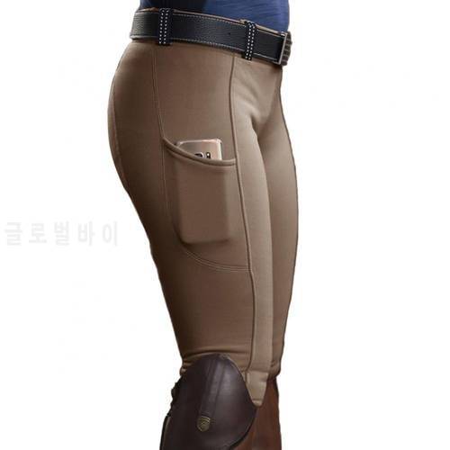 50%HOT Women Solid Color Pocket Hip Lift Elastic Equestrian Pants Horse Racing Trousers