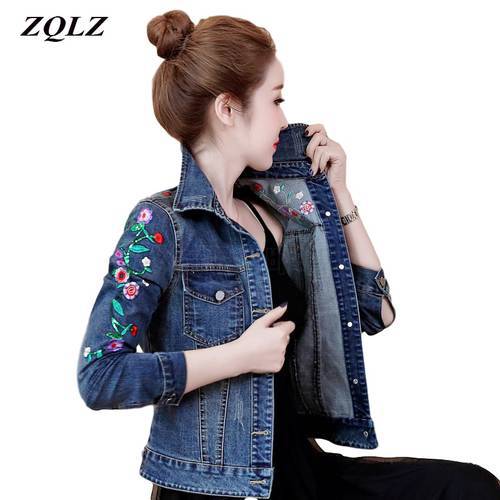ZQLZ Embroidery Floral Women Denim Coat 2022 Short Basic Ladies Jean Jacket Slim Flower Outwear Jackets 2020 New