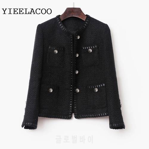 Black tweed women jacket spring / autumn / winter woolen coat new Wool classic jacket Ladies