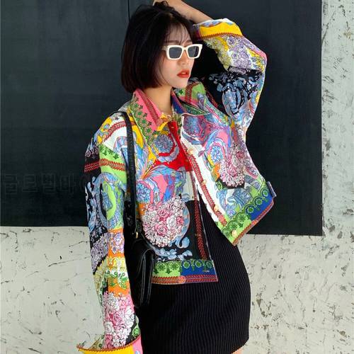 Streetwear Spring Coat Women Jackets Vintage Retro Colorful Flowers Print Fashion Outwear Baseball Coats Tops NZ76
