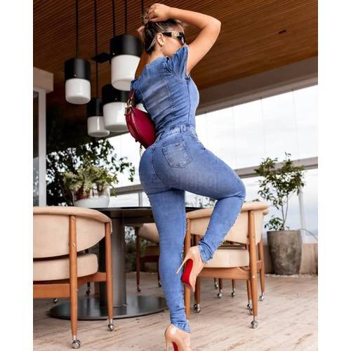Ripped Jeans Romper Sexy Women O-neck Elegant Casual Denim Straight Jumpsuit Overalls