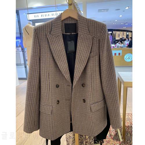 Women&39s commuter plaid blazers long-sleeved houndstooth woven double-breasted French brand elegant coat