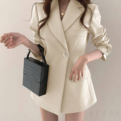 Autumn Korean Style Long Women Blazer Jacket Office Lady Single Button Casual Slim Suit Blazers Coat Solid Work Female Outerwear