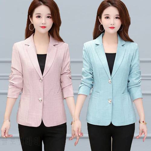 2021 Women Fashion Office Wear Single Button Blazer Vintage Solid Color Pocket Long Sleeve Slim Outerwear Chic Elegant Tops