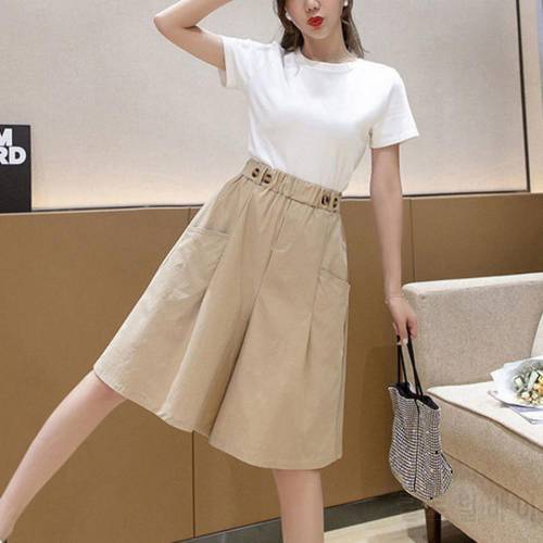 Women&39s Summer Shorts 2021 Long with High Waist Female Loose White Classic Knee-Length Office Wide Women&39s Shorts Black Candy