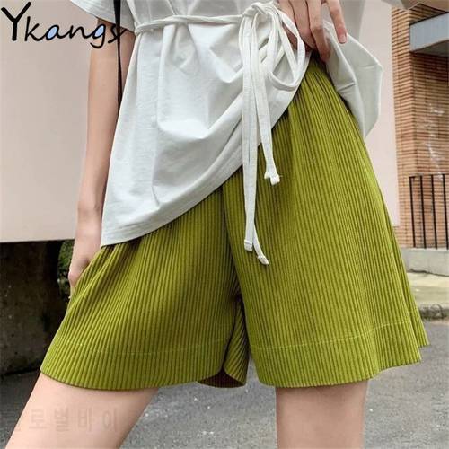 High Waist Summer Knit Shorts Teenage Style Female Short Feminino Straight Solid Color Loose Shorts Knitted Shorts Women Fashion