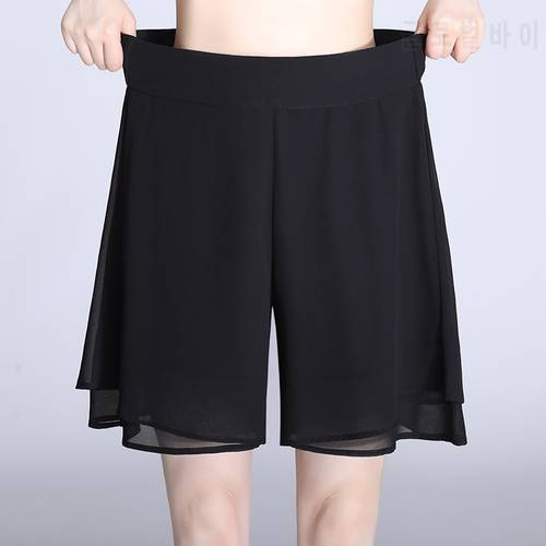Chiffon Polka Dot Summer Shorts for Women Woman Black Ladies Skirt High Waisted Womens Shorts Wide Leg Short Mujer