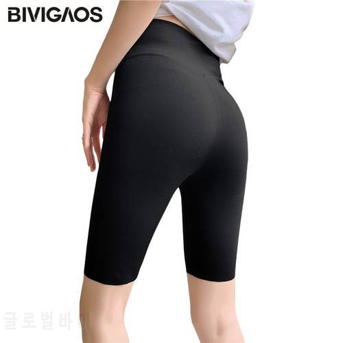 BIVIGAOS Summer Sharkskin Fabric Biker Shorts Women&39s Thin Black Cycling Shorts Slim Skinny Sport High Waist Fitness Shorts
