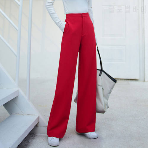 2022 Spring and Autumn New High-waist Drape Wide-leg Pants Temperament Ladies Casual Pants Red Trousers Thin Mopping Pants Women
