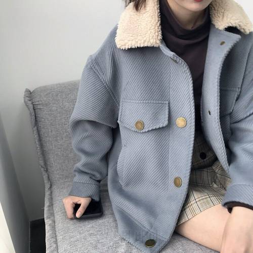 Corduroy Thickened Casual Women&39s Jacket 2023 Autumn And Winter New Korean Version Of The Student Short Sheepskin Collar Top
