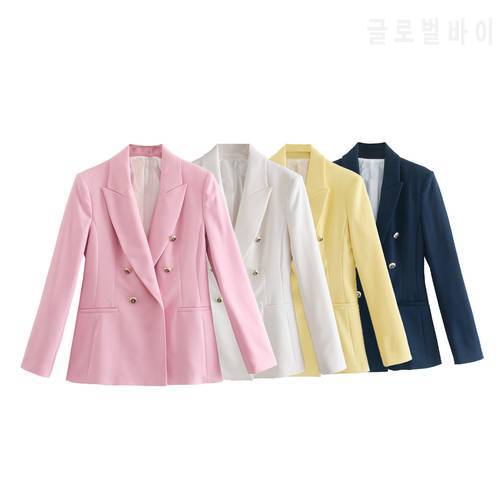 Ladies Blazer Women&39s Chic Office Retro Jacket Fashion Notched Collar Long Sleeve TopCasual Pink suit bleicer de chaqueta mujer