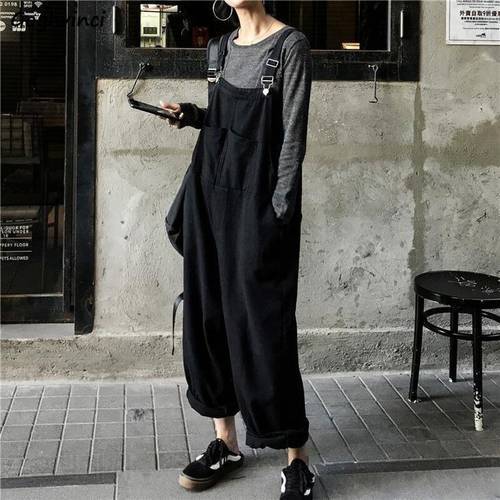 Women Jumpsuits Solid Loose Casual Denim Retro Female All-match Korean Style Jumpsuit Fashion High Waist Vintage Ulzzang Simple
