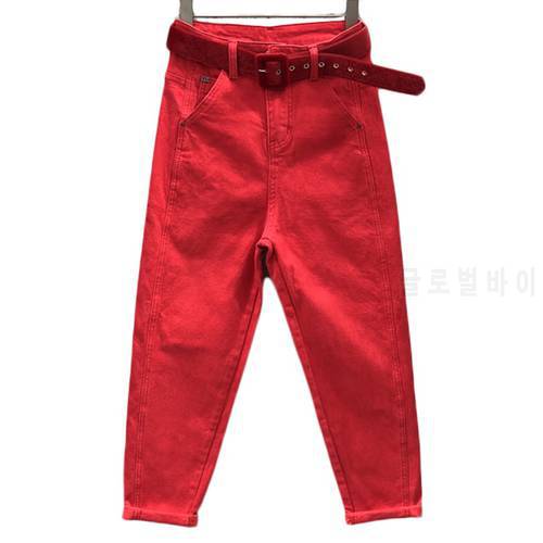 New Spring Autumn Casual Jeans Women&39s Big Red Loose Thin Harem Pants Female Fashion All Cotton Nine-point Pants Trend 5XL