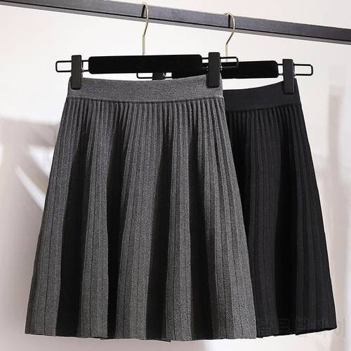 Pleated Mini Skirts Women Solid Elastic Waist Casual New Autumn Trendy Lovely Korean Style Students Knit Skirt Fashion Y703