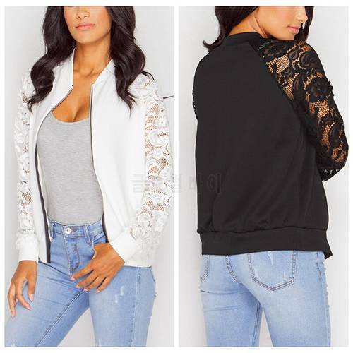 Spring And Autumn New Casual Solid Lace Patchwork Long Sleeve Zipper Cardigan Women Jacket 2021 Fashion Loose Ladies Jacket Coat