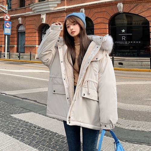 New down cotton jacket Korean style pie overcomes short plush thickened Jacket Women&39s cotton jacket loose jacket