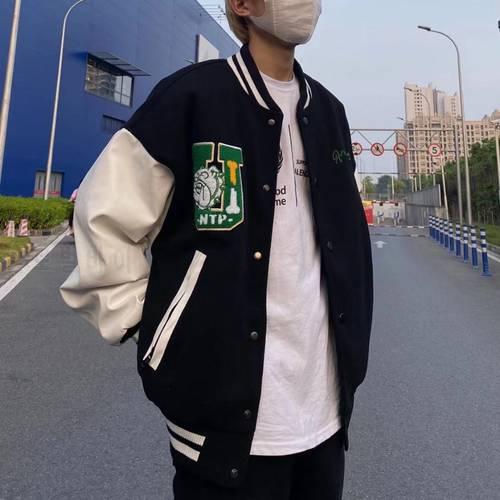 2021 baseball uniform street hip-hop bulldog embroidery loose jacket female Harajuku spring and autumn plus size jacket female