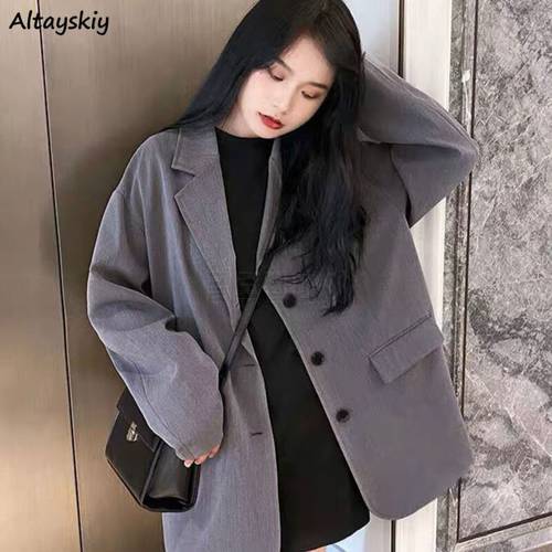 Blazers Women Classic Simple Korean Style Vintage Retro Single Breasted Long Sleeve Spring All-match Clothing Female Temperament
