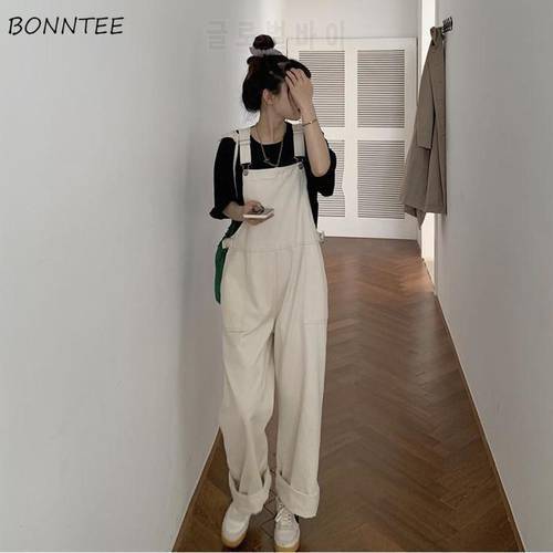 Jumpsuits Women Aesthetic Leisure Fashion Pockets Denim Washed Daily College All-match Design Simple Straight Ins Solid Popular