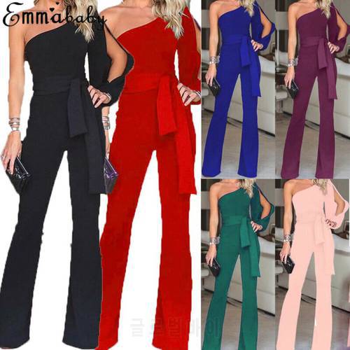 Women arrival Clubwear One Shoulder High Waist Lace Up Bodycon Party Jumpsuits Rompers