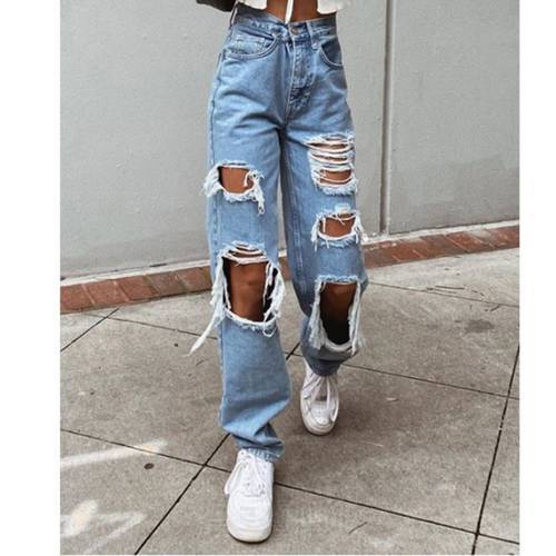 Streetwear Wash Jeans Women ripped 2021 New High Waist Trendy Straight Tube Wide Leg Skeleton Denim Pants mom jeans high waist