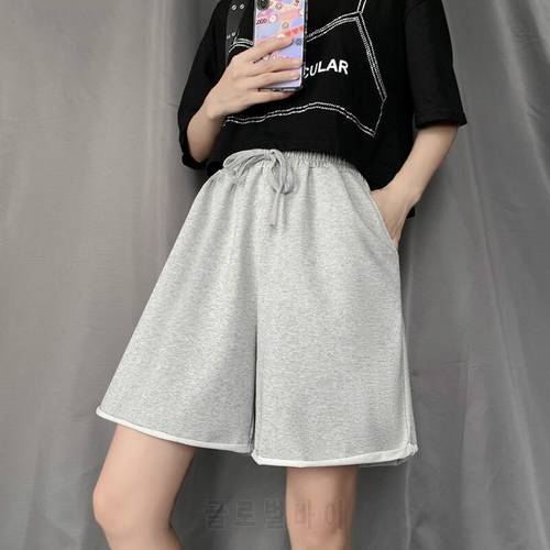 Women Shorts Knee-length Streetwear Leisure Solid Drawstring Loose Summer New Unisex Crimping Japanese Style Chic Trendy Ulzzang