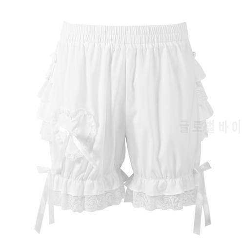 Womens Vintage Victorian Gothic Pantaloons Bottoms Elastic Waist Layered Pumpkin Shorts Ruffle Lace Trim Loose Bloomers Shorts