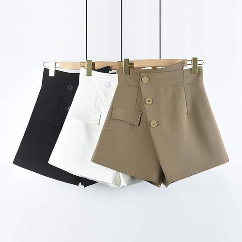 Irregular Suit Shorts Women Autumn Winter Fashion High Waist Wide Leg Ladies Shorts With Lining Office White Black Shorts C7725