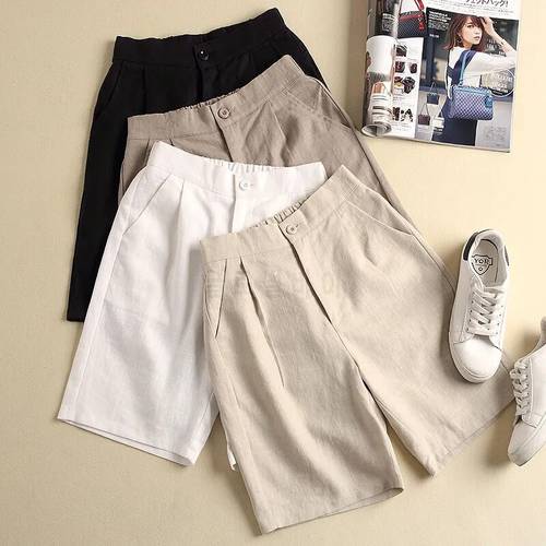 Summer Shorts for Women Casual Loose Solid Cotton Linen Wide Leg Shorts Women&39s High-waist Shorts Student Girl Casual Outfit