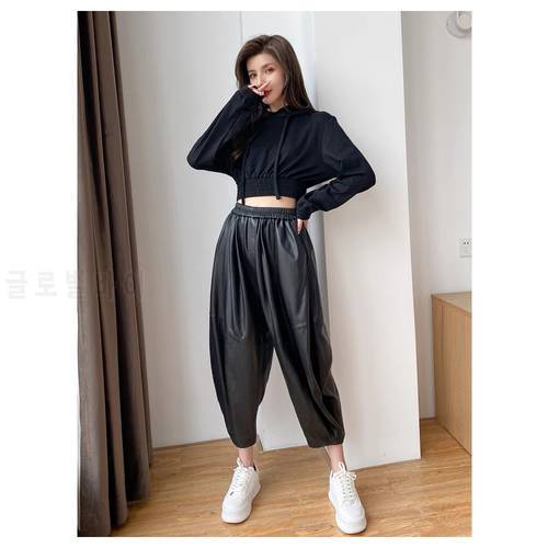 Genuine Leather Pants Women 2022 Winter Autumn Korean Fashion High Waist Streetwear Women&39s Trousers