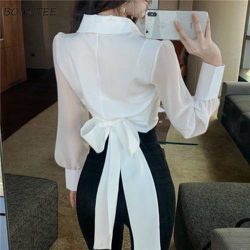 Shirts Women Solid Turn-down Collar Ins Abdomen Cropped Leisure Korean Style Fashionable Ladies Clothes Long Sleeve Stylish Chic