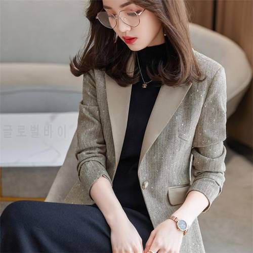 Quality Blazer Women&39s Top Slim Fit Fall 2021 Temperament Gray Professional Formal Suit Casual Suit Jacket One Buttons Blouser